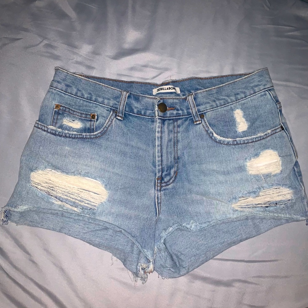 Distressed Light Wash Denim Shorts